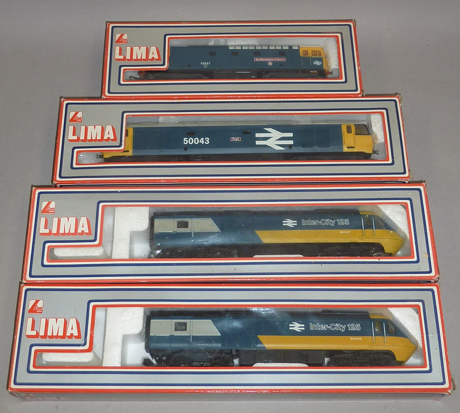 OO gauge, Lima: four diesel locomotives. Consists of 205114; 205142; 205160; 205164. All VG, boxed.