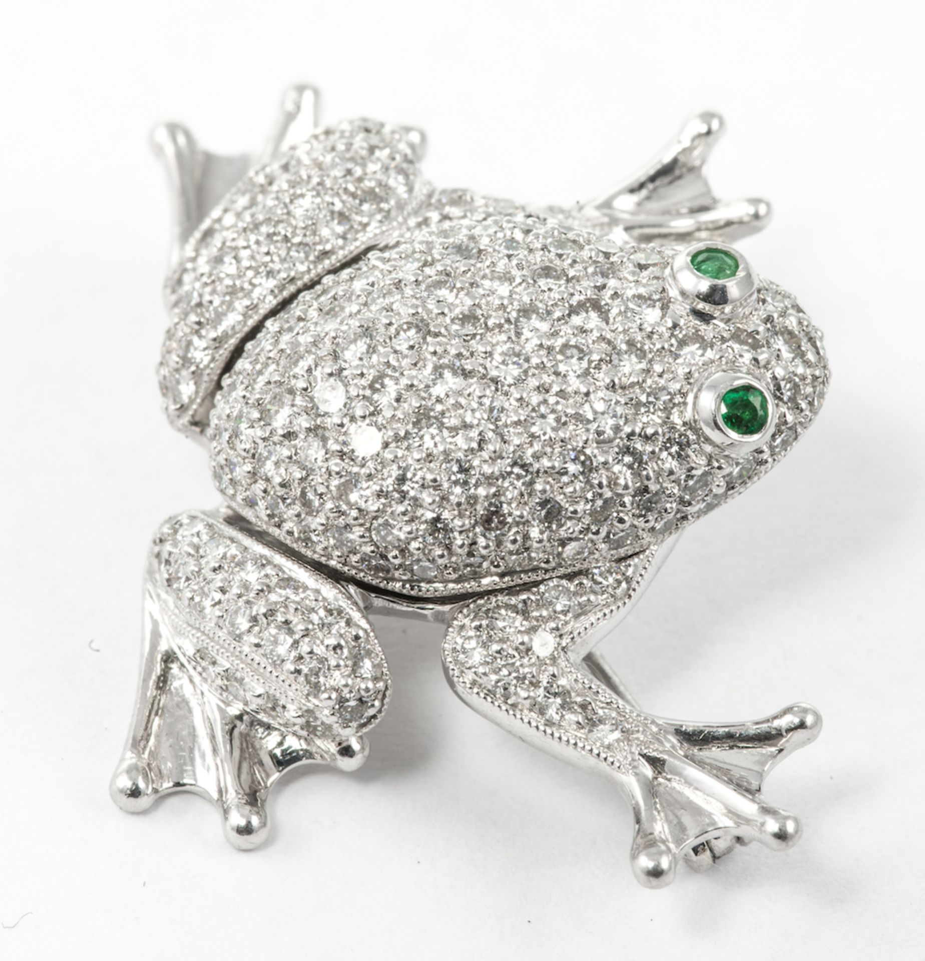 SIMON G - Gold and Diamond En Tremblant frog brooch of whimsical form, the body set with 188 full