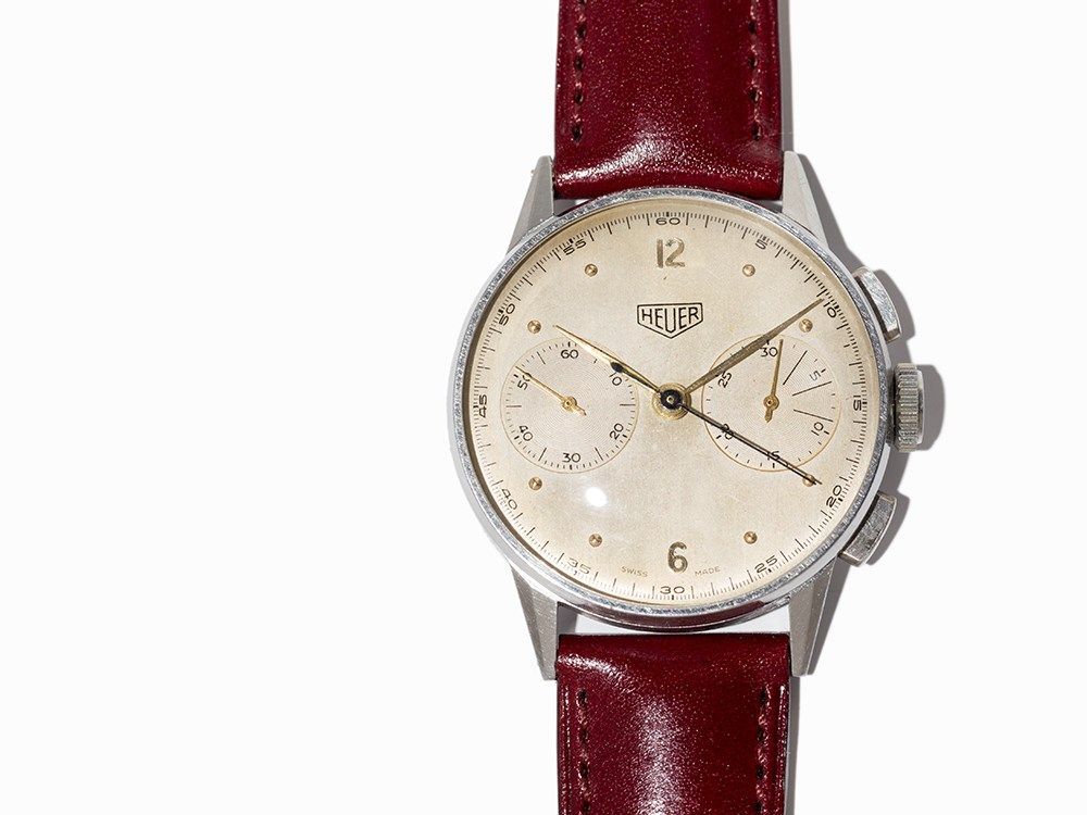 Rare Early Heuer Chronograph, Switzerland, Around 1945  Rare, early Heuer chronograph Switzerland, - Image 2 of 7