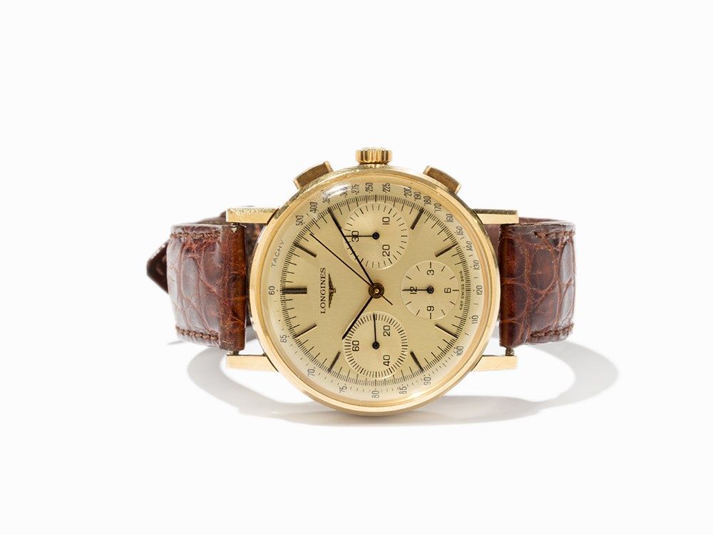 Longines Gold Chronograph, Ref. 3614, Switzerland, Around 1960  Longines gold chronograph, ref. 3614