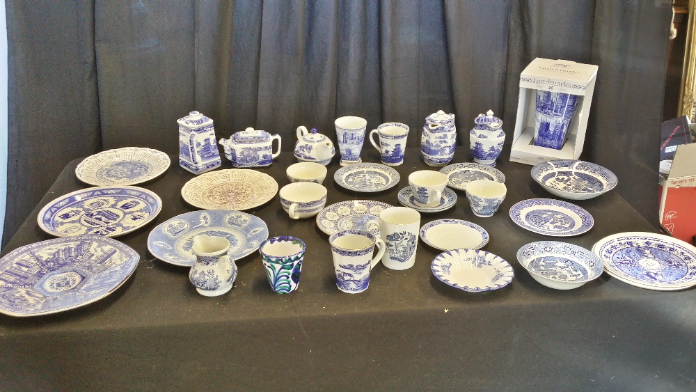 A large selection blue and white China mostly Ringtons.