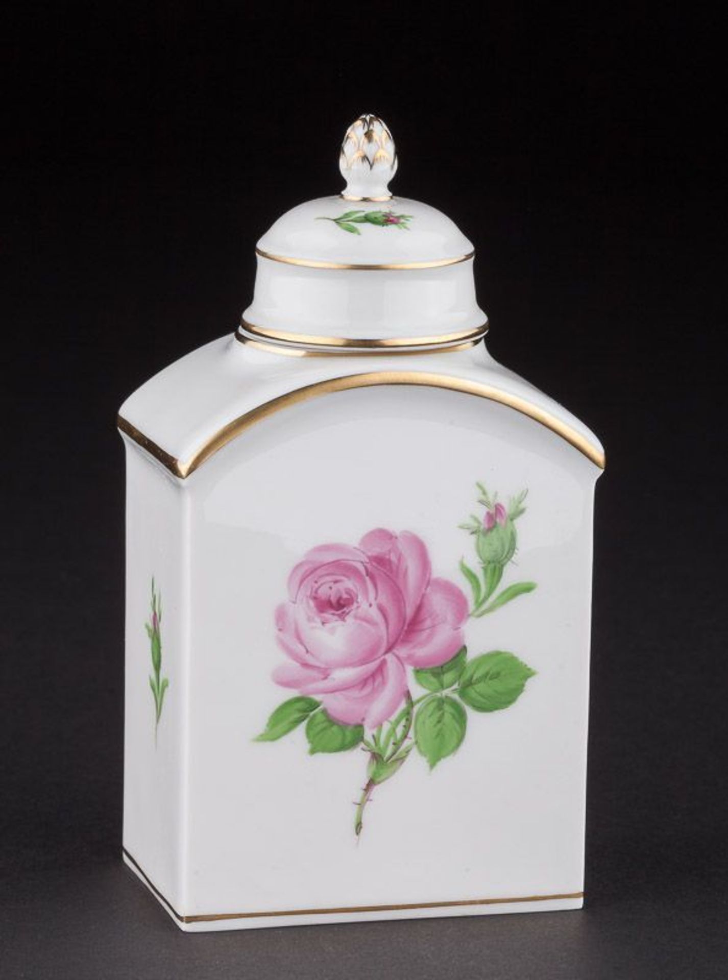 Teedose Meissen 20. Jhd. - Meissen Tea Caddy 20th Century  Dekor Rote Rose, polychrom bemalt,