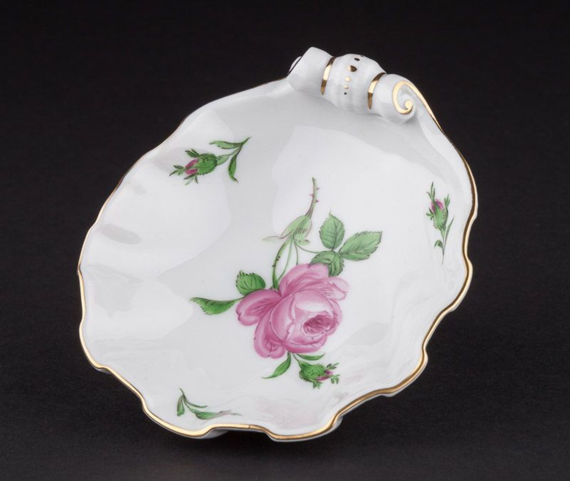 Aschenbecher Meissen 20. Jhd. - Meissen Ashtray 20th Century  Dekor Rote Rose, Muschelform,