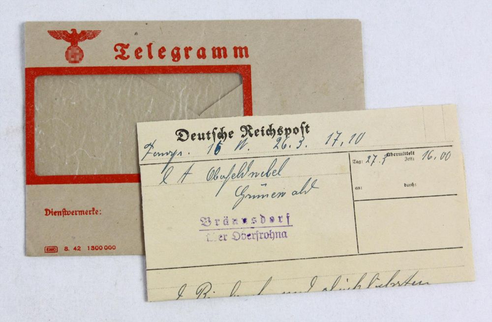 Deutsche Reichspost Telegramm 1943  Deutsche Reichspost Telegramm mit handschriftl. Einträgen u.