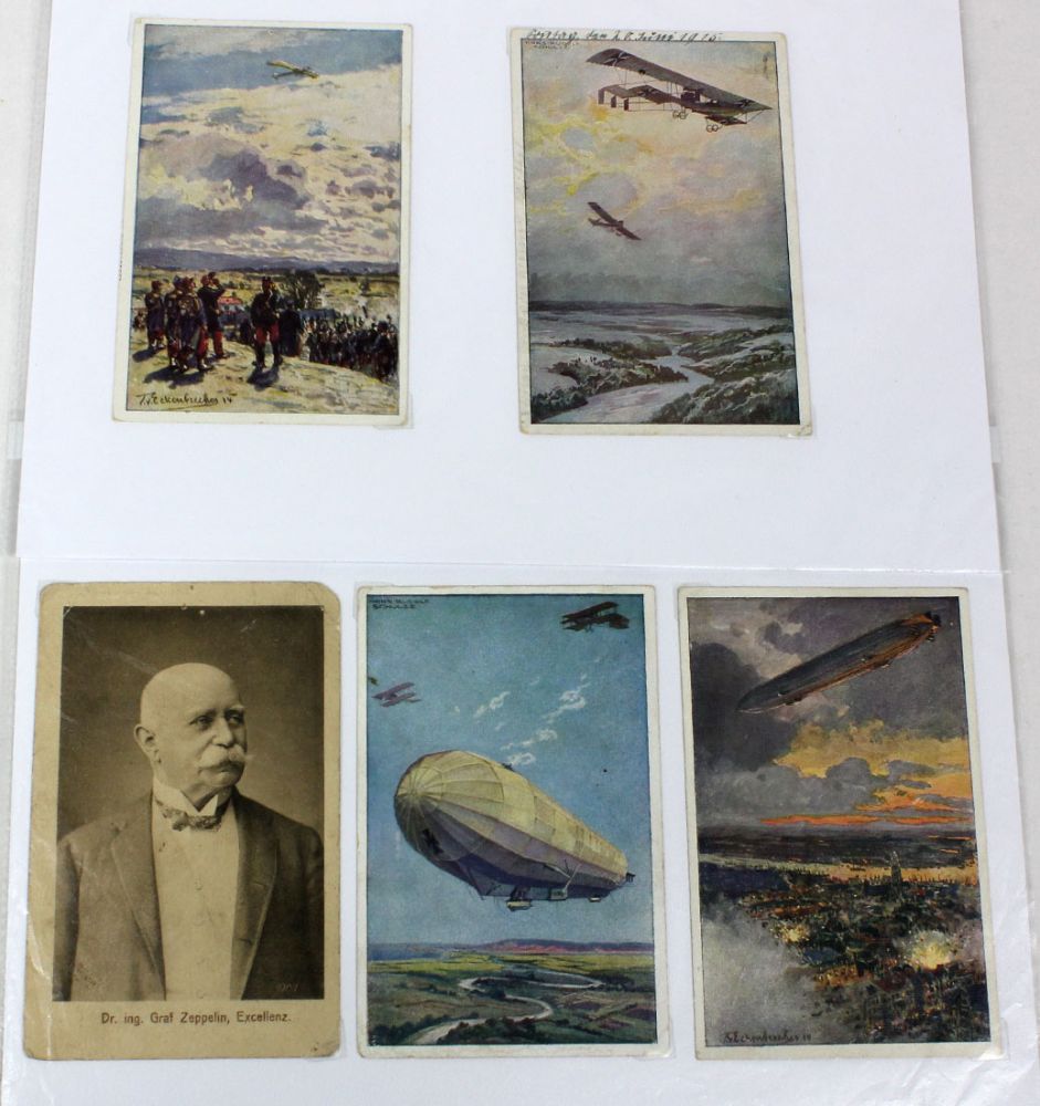 10 AK Zeppelin u. Luftwaffe  Konvolut von 10 Postkarten mit Ansichten von Luftschiffen über
