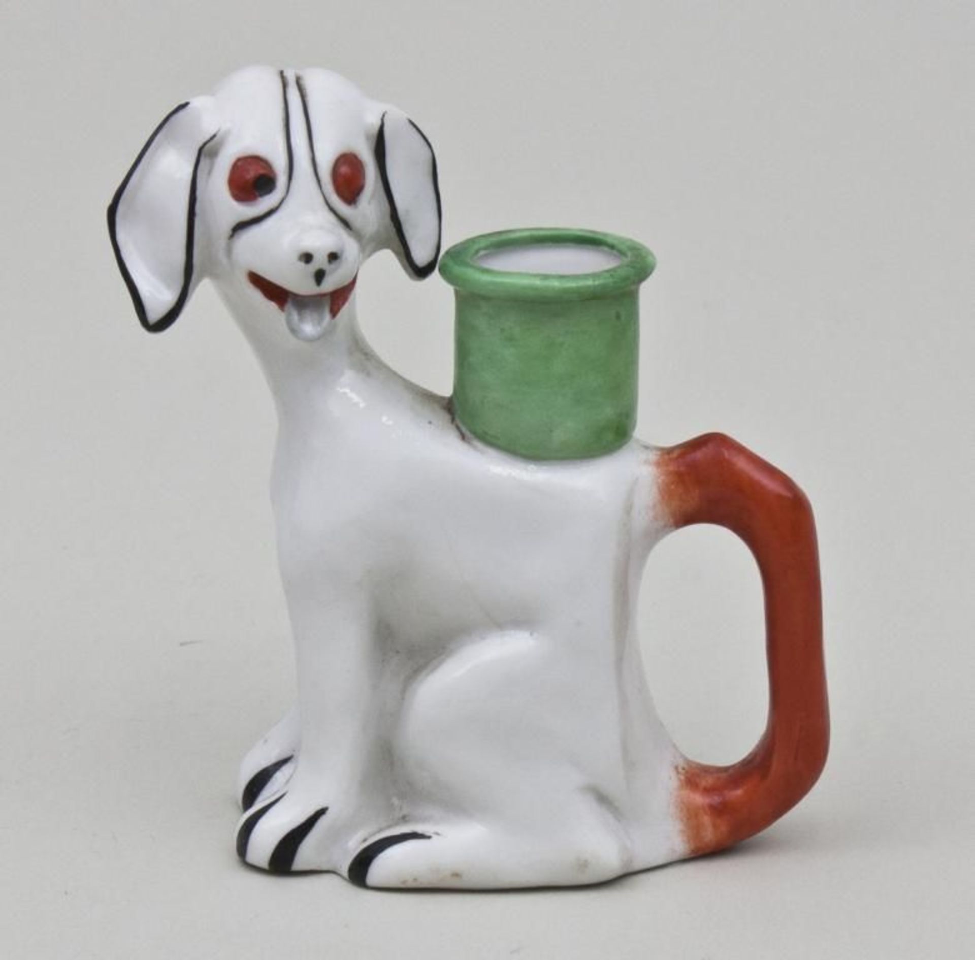 Juxhund als Kerzenleuchter, deutsch, um 1920  groteske Darstellung eines Hundes, mit einem