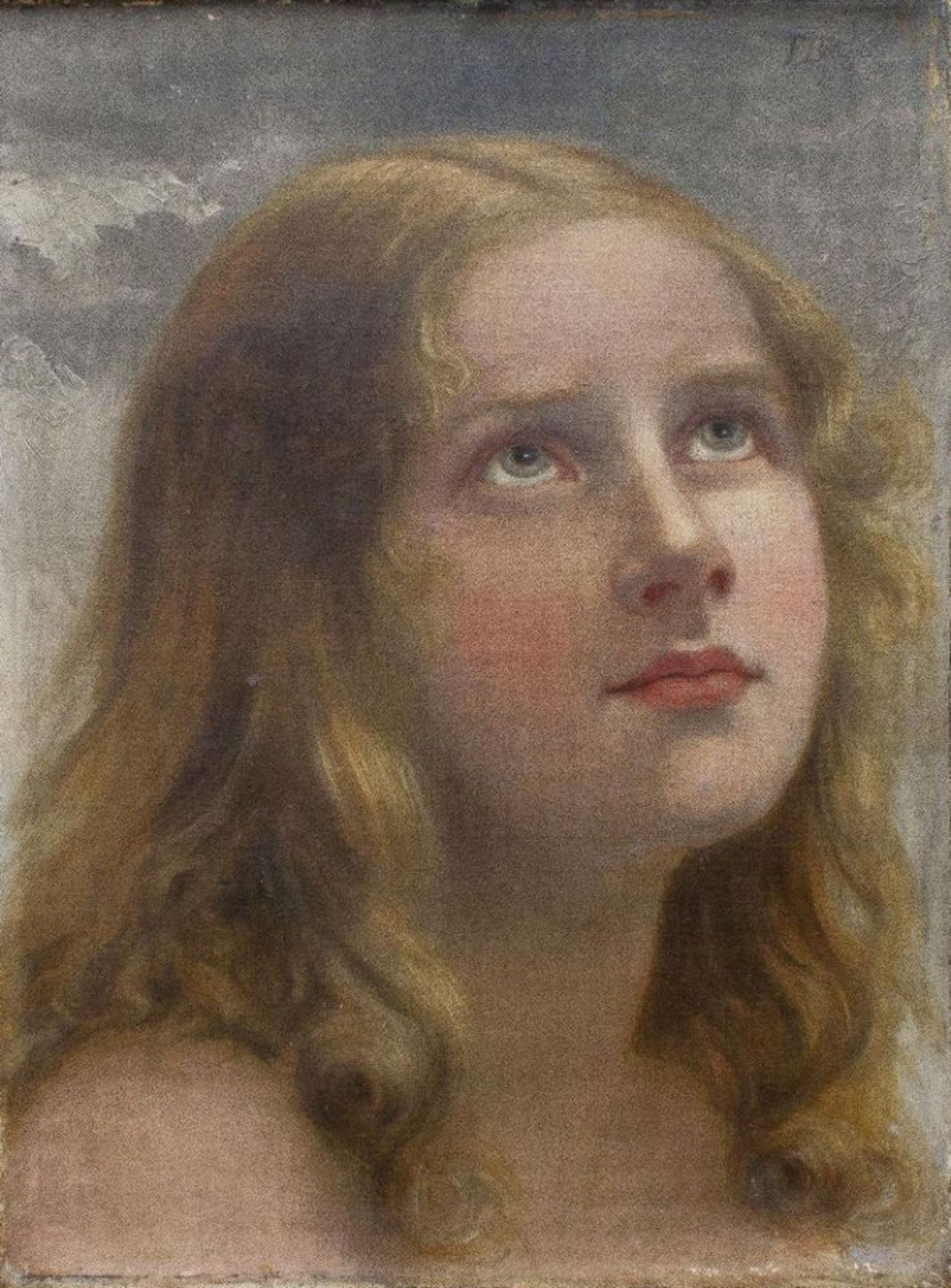 F. Böttcher, Mädchenporträt, Jugendstil, 1905  Öl/Lw. Verträumt nach oben blickendes Mädchen mit