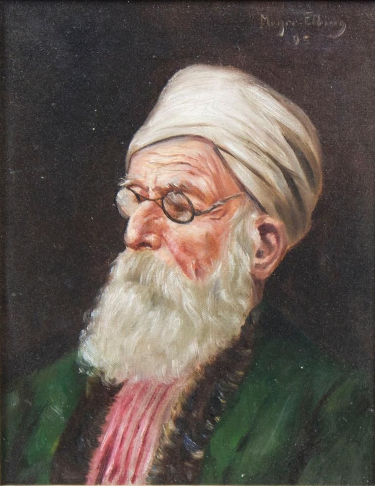 Oskar Meyer-Elbing, (1866-?), Bildnis eines Gelehrten, 1895  Öl/Lw. Im Profil dargestellter