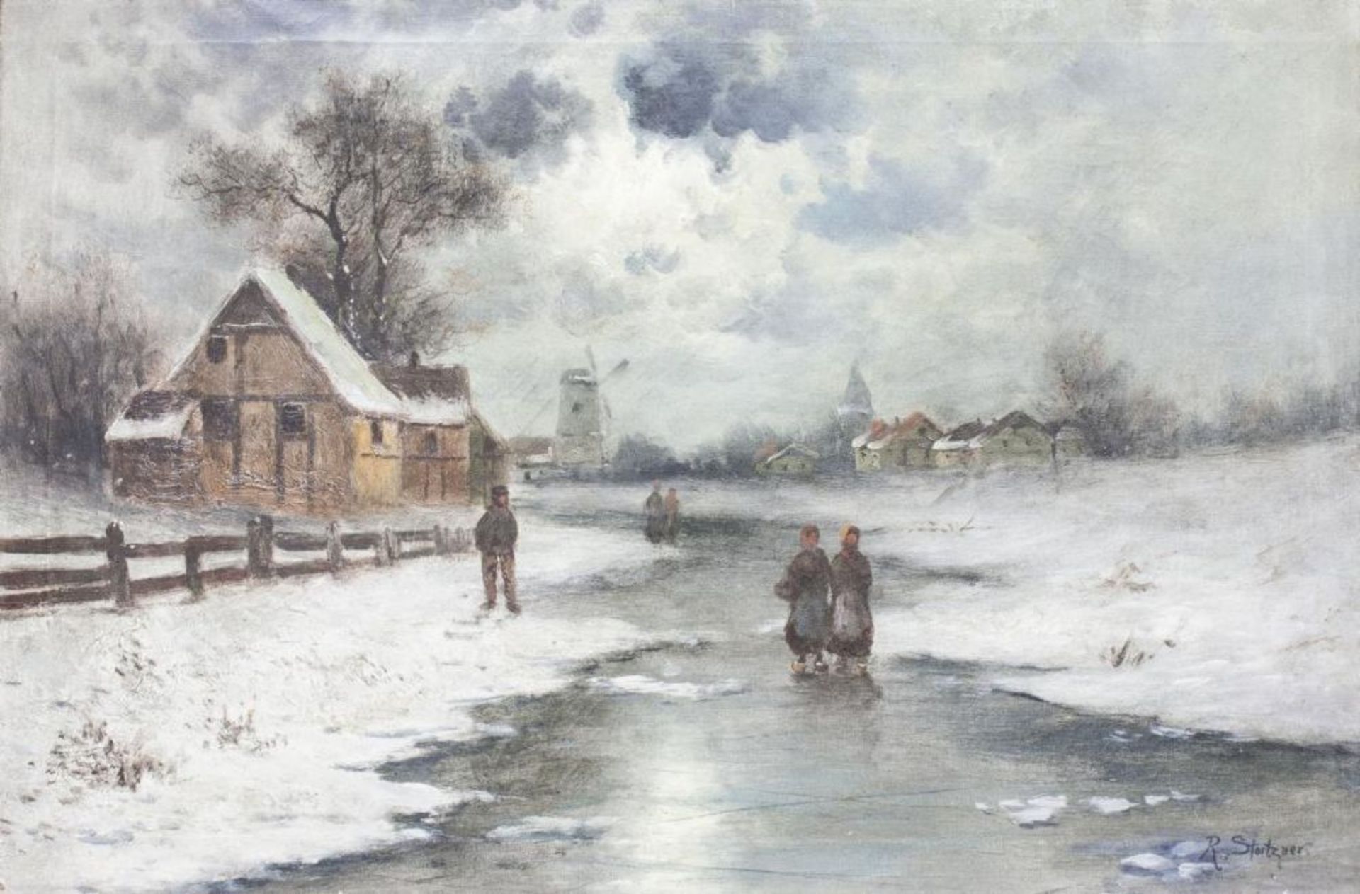 Rudolf Stoitzner (1873-1933), Winterlandschaft  Öl/Lw. Holländische Winterlandschaft mit Häusern,