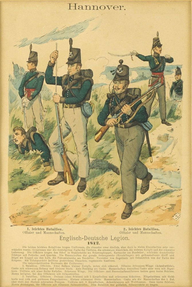 Hannover'sche Uniformen:  leichtes Bataillon 1812; Dragoner - Offiziere 1814; schwere Dragoner 1812;