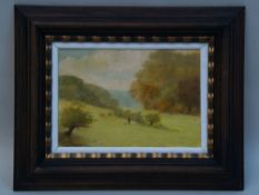 Unknown 20th century. - Autumn in the meadow valley, oil / masonite, indistinctly signed and