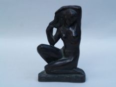 Unknown artist - early 20th century- Kneeling female nude, bronze, patina, H.c.17cm    Starting