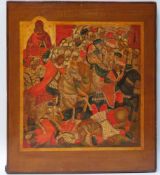 Icon - Russia, 19th century, tempera on chalk and gilt ground, icon depicting victory in a battle