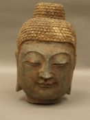 Head of Buddha - cast stone, dark patinated , H.ca.30cm    Starting price: 80    Buddha-Kopf -