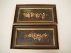 Two festivals in the country -Pendants, overpainted prints, mounted on wood panels: ca.12x27cm, with
