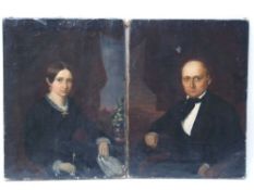 Pair of 19th century ancestral portraits. - Oil / canvas, indistinctly verso, approx 41x31cm, age