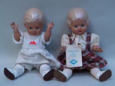 Lot 2 dolls ''Schildkröt'' H.ca. 31-32cm S.I.R. 34 REP.marked twice with clothes. 1 Bärbel with