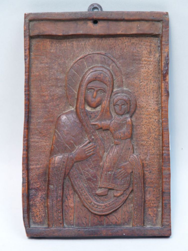 Icon of the Mother of God - carved wood, greek, probably Mount Athos, around 1800, signs of age,