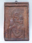 Icon of the Mother of God - carved wood, greek, probably Mount Athos, around 1800, signs of age,