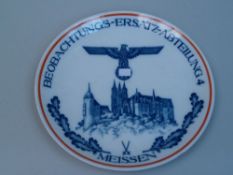 Meissen Plate - Meissen crossed swords mark,1940's,decorated in blue: castle under eagle emblem