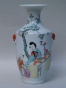 Vase - China, 20th century,of rouleau shape with a short neck and a flared rim,handpainted depiction