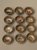 12 Japanese Porcelain Sake Cup - Japan / China, multi-colour floral pattern and zodiac signs, H.c.