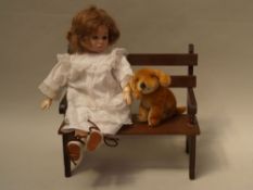 Bisque Socket Head Doll - signed ''SFBJ 252 Paris 4'', mohair blonde hair, fixed brown glass eyes,