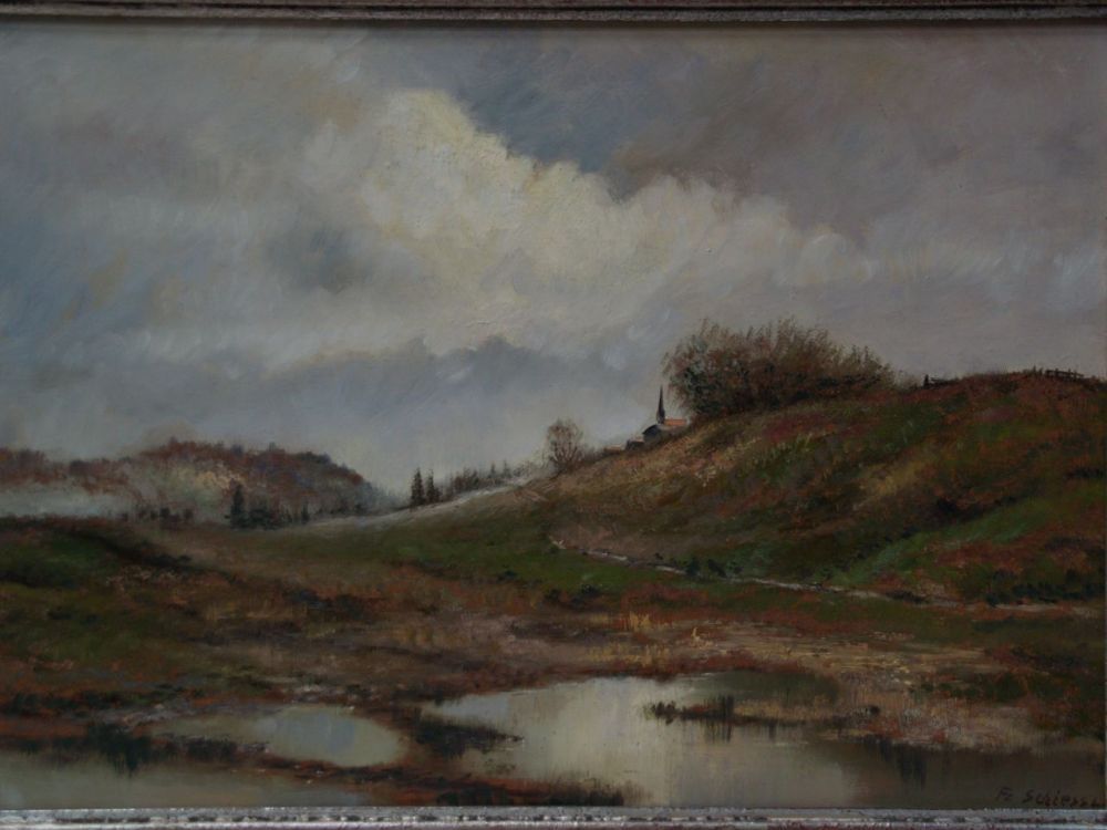 Schiessl, G. - Landscape near Munich, Oil on  masonite, signed lower right, c.49x72cm, frame