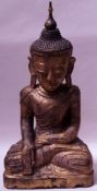 Buddha - Burma, Amarapura-style,wood, gilt, antique, in meditation posture on a lotus pedestal,