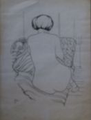 Schling(?), J. - Female nude from back, ink drawing, signed lower left, dated 32,below monogrammed