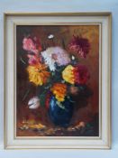 Busch, H. mid-20th century. - Flower still life, oil / canvas, verso inscribed: Fleurs de automme,