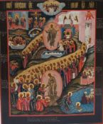 Icon - Russia, 19th century, egg tempera on chalk ground, large icon with the Resurrection and the