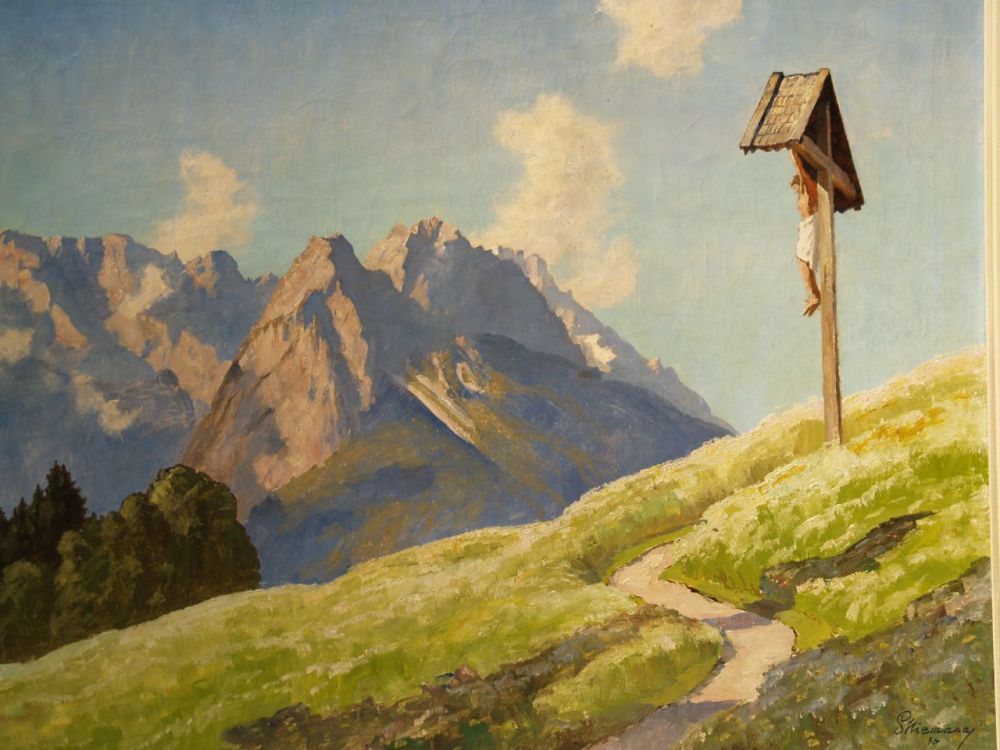 Niemann, Gottfried Berlin 1882-1956 Wustrow - Crucifix in the thriving high mountain, Oil /