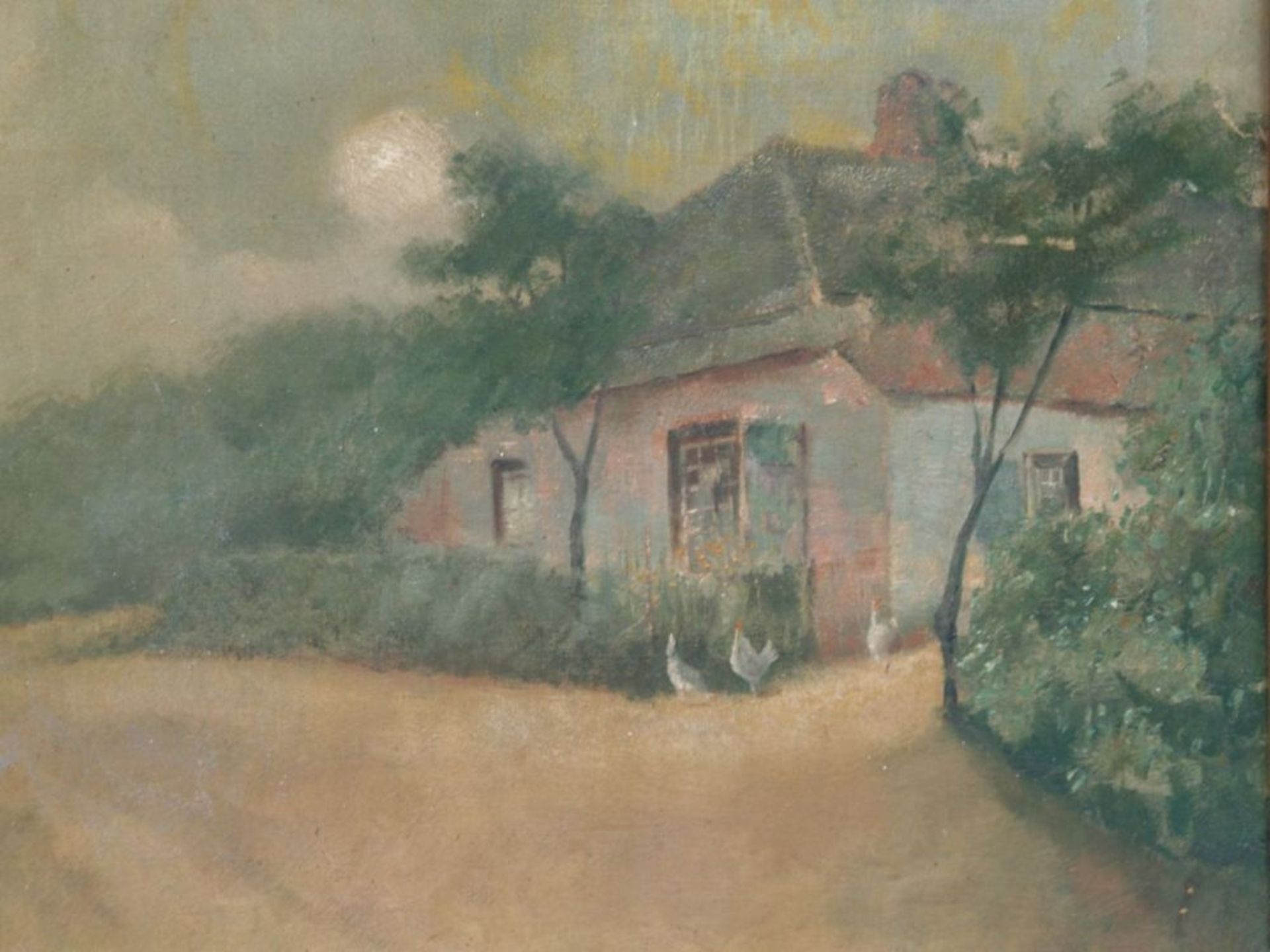De Vries, Jac - Pathway at a farmhouse with poultry, oil on canvas,signed lower left, c.50x50cm,