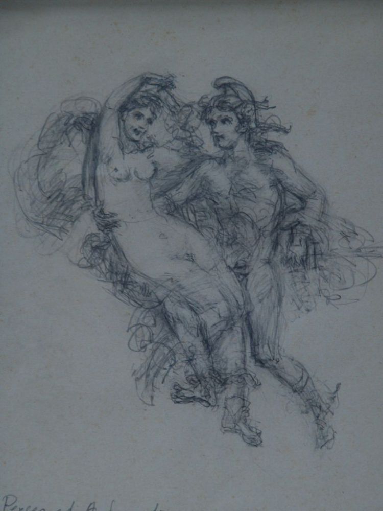 Unknown - Perseus and Andromeda / Pompeii, pencil on paper, signed and inscribed below, ca.