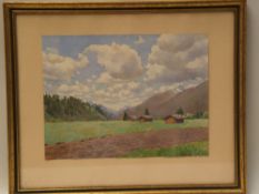 Schultze, M. - high mountain valley with huts, watercolor, re. signed lower M.Schultze part. 1922,