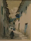 Unknown 20th century. - South American Village Street with Women, watercolor, approx 31,5 x24cm,