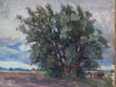 Unknown 1913 - Landscape with trees, oil / artist's board, monogrammed and dated 1913 EO, ca.