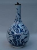 vase - as a lamp base, porcelain, decorative birds on flowering branch in blue and red underglaze,