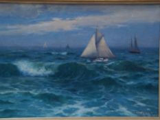 Watzelhan, Carl 1867-1942 Wiesbaden - sailboats, oil / canvas, signed, approx 36x50cm, frame