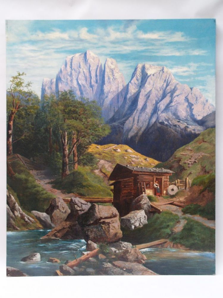 Unknown - Munich 19th century. - View of the Langkofelgruppe in South Tirol, oil  on canvas,