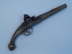 Flintlock dueling pistol - 18th century, brass & iron, finely engraved and chiseled, small