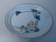 Small Serving Dish  - China, 20th century, of oval shape with a gold-edged rim, worn, handpainted