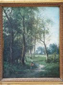 Henry, Ch. - Forest road with maid, signed lower right, oil on wood, c.27x21, 5cm, with framing,