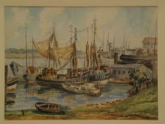 Frankenberg, F. 20th century. - Finkenwerder / fishing fleet, watercolor, signed and inscribed and