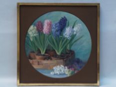 Dudeck, A. - Blooming hyacinths, oil / cardboard, round about 51cm D., signed, framed approx 63x63cm