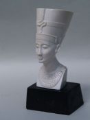 Bust of Nefertiti - ivory full round carved, cracks, on stained wood base, H.ca.21cm    Starting