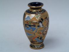 Japan Satsuma Vase -  20th century, baluster shape with figural enamel paint (deities in landscape),