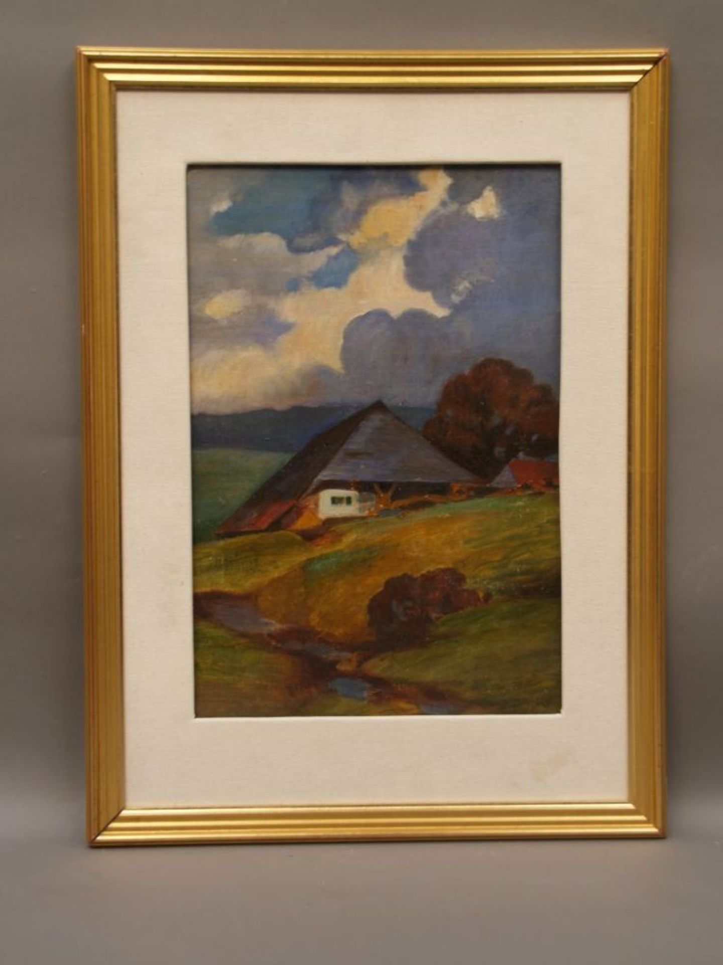 Bender, Karl (1874 Bad Camberg -1928 Iowa, USA) - Landscape with Farm, oil on canvas / cardboard,