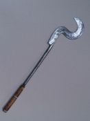 Sickle - Burundi, forged, wood handle with bone inlays, traces, 46cm    Starting price: 25    Sichel